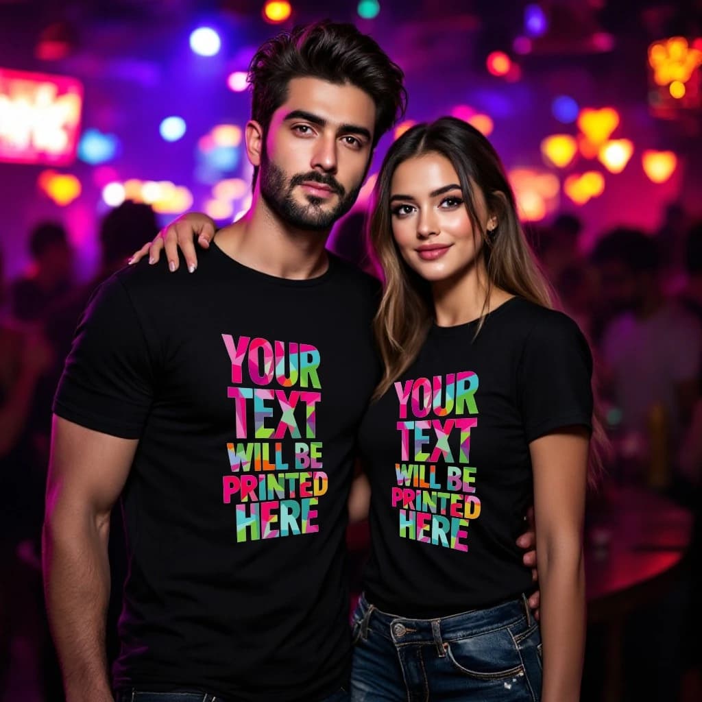 Custom Couple’s T-Shirt – Create Your Own Design | Personalized Text & Image Print Tee | Premium 100% Cotton, 180 GSM (S to XXL) | Retail & Wholesale