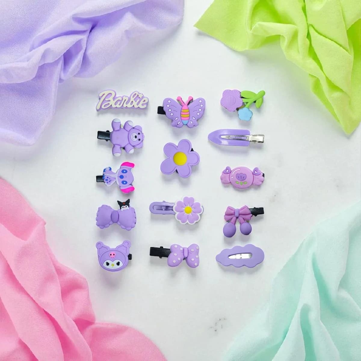 Trendy Girls’ Purple Hair Clip Set with 14 Cute Designs – Stylish Hair Accessories for Kids’ Fashion, Gifting, and Daily Hair Styling Fun