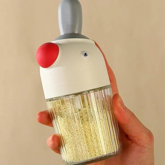 Lezoir Bird Shaped Spice Glass Containers | Food Storage Spice Salt Sugar Condiment Jar With Spoon 280 ml (Red, Pack of 1)