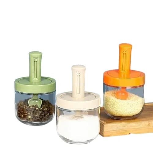 Lezoir Spice Jars for Kitchen with Lid and Spoon 300ml Dispenser | Kitchen, Container Organizer (Green, pack of 1)
